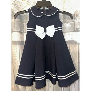 Bonnie Jean Girls Navy Blue White Sailor Collar Nautical Dress Size 3T